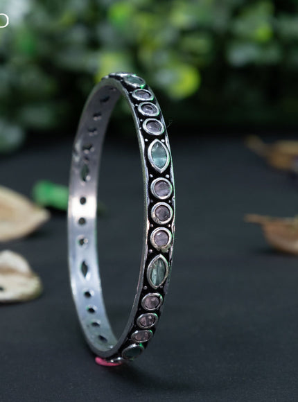 Oxidised bangle with mint green and baby pink stones