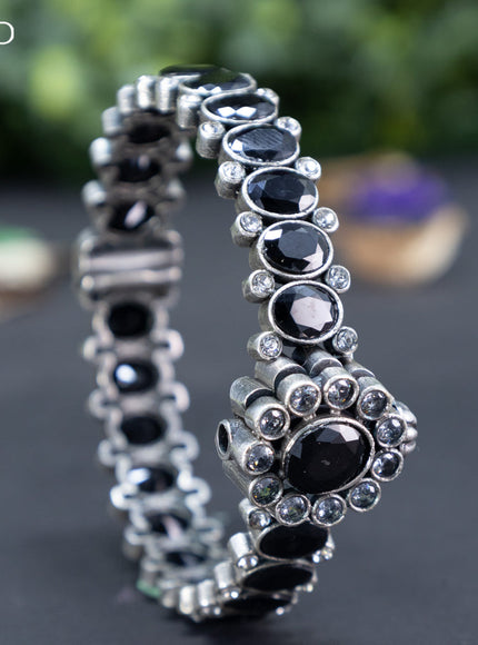 Oxidised screw type bangle with black and cz stones