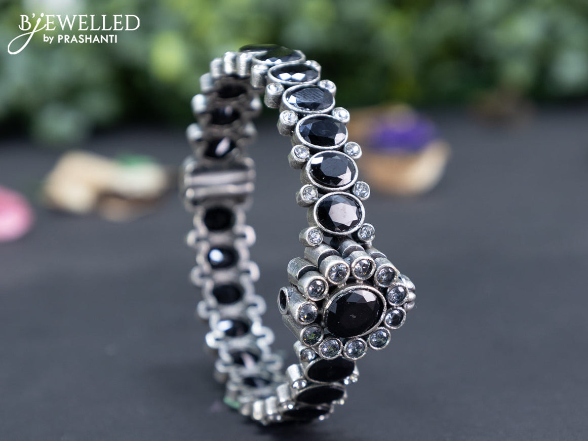 Oxidised screw type bangle with black and cz stones