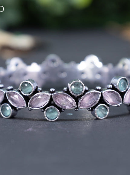 Oxidised bangle with mint green and baby pink stones