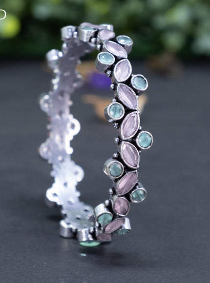 Oxidised bangle with mint green and baby pink stones