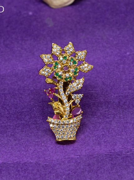 Antique saree pin floral design with kemp and cz stones