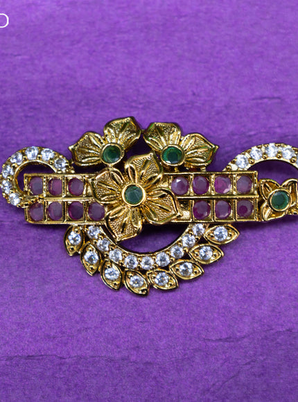 Antique saree pin floral design with kemp and cz stones