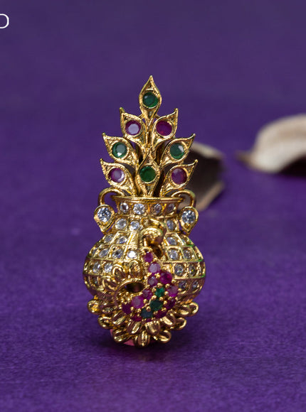 Antique saree pin peacock design with kemp and cz stones