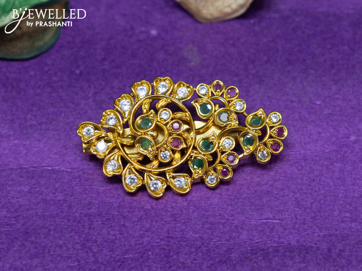 Antique saree pin with kemp and cz stones