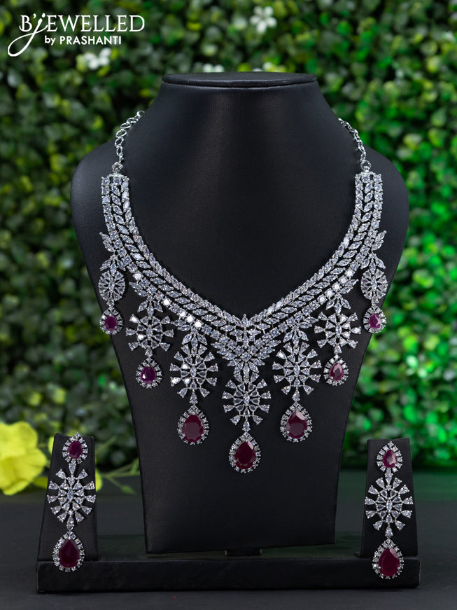 Zircon choker with ruby & cz stones and hangings