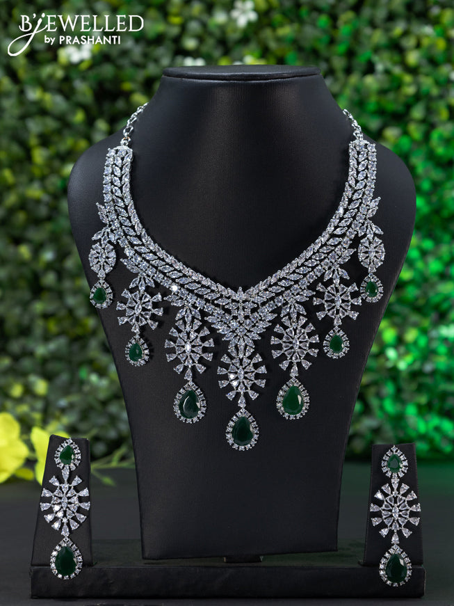 Zircon choker with emerald & cz stones and hangings