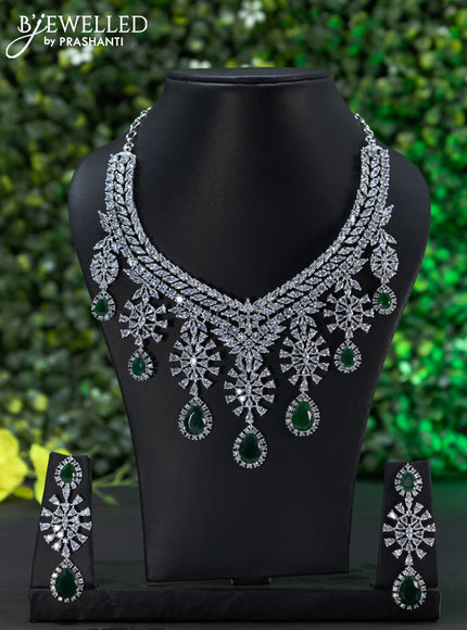 Zircon choker with emerald & cz stones and hangings