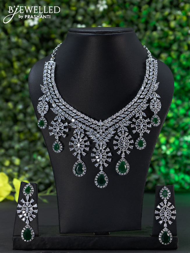 Zircon choker with emerald & cz stones and hangings