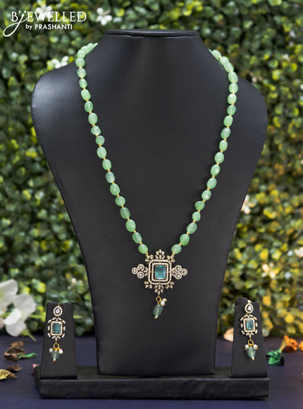 Beaded mint green necklace with cz stones and hanging in victorian finish