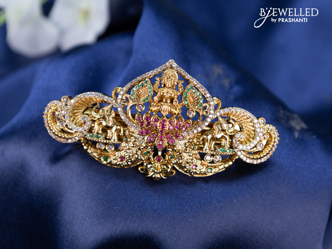 Antique hair clip big size lakshmi design with kemp and cz stones