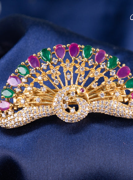 Antique hair clip small size peacock design with kepm and cz stones