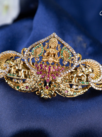 Antique hair clip big size lakshmi design with kemp and cz stones