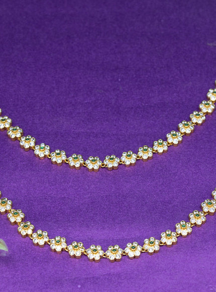 Antique anklet floral design with emerald and cz stones