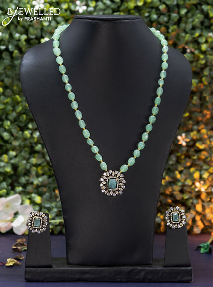 Beaded mint green necklace with cz stones in victorian finish