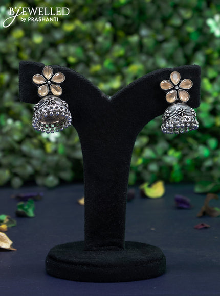 Oxidised jhumka floral design with sandal stones and hangings