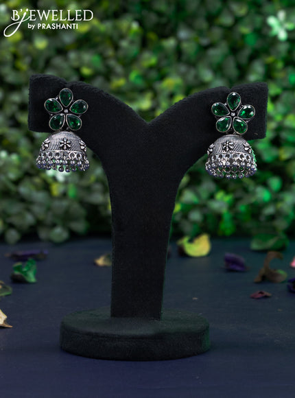 Oxidised jhumka floral design with emerald stones and hangings