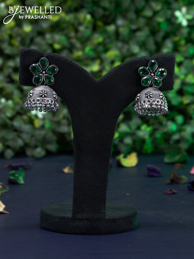 Oxidised jhumka floral design with emerald stones and hangings