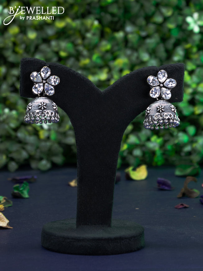 Oxidised jhumka floral design with cz stones and hangings