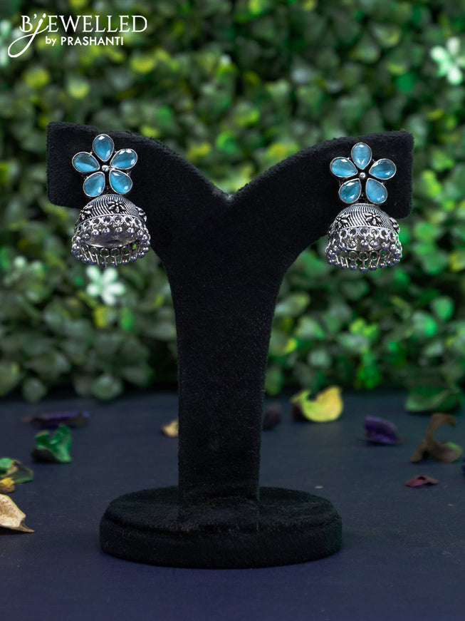 Oxidised jhumka floral design with light blue stones and hangings