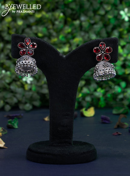 Oxidised jhumka floral design with maroon stones and hangings