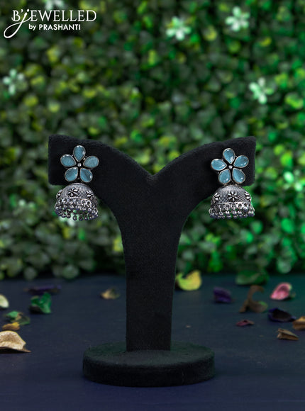 Oxidised jhumka floral design with light blue stones and hangings