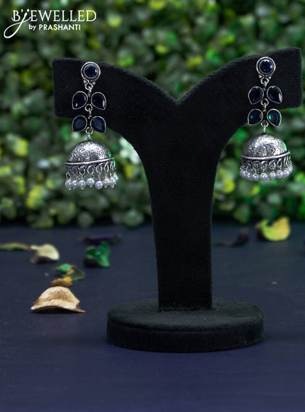 Oxidised jhumka with saphhire stones and pearl hangings