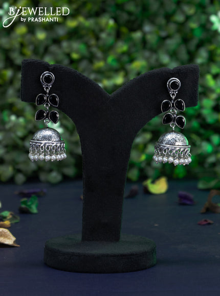 Oxidised jhumka with black stones and pearl hangings