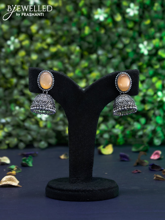 Oxidised jhumka with sandal stones and hangings