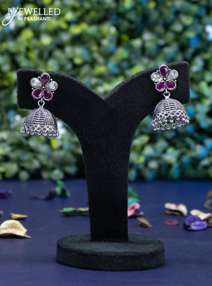 Oxidised jhumka floral design with ruby and cz stones & hangings