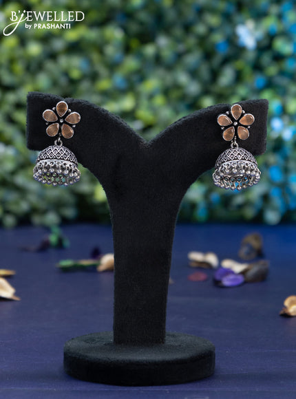 Oxidised jhumka floral design with sandal stones and hangings