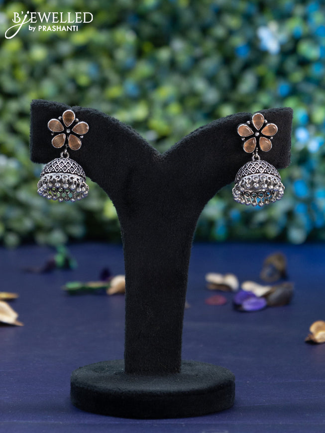 Oxidised jhumka floral design with sandal stones and hangings