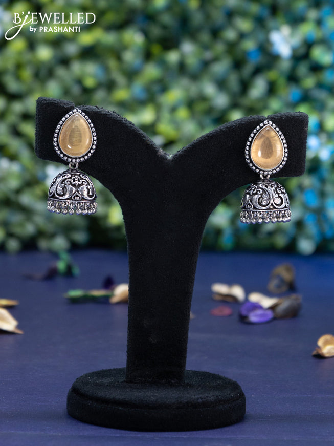 Oxidised jhumka with sandal  stones and hangings