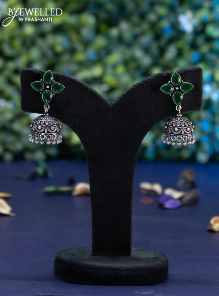 Oxidised jhumka floral design with emerald stones and hangings