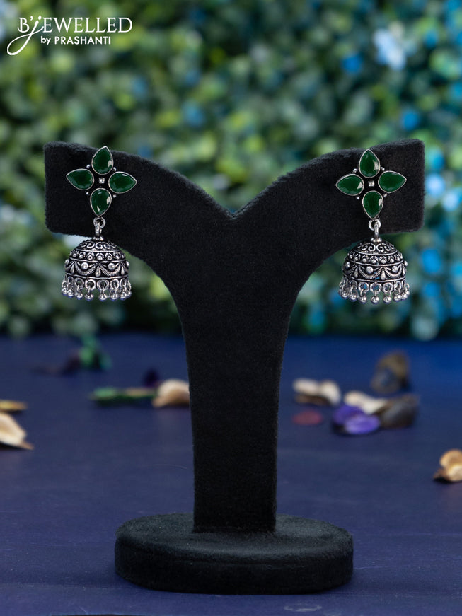 Oxidised jhumka floral design with emerald stones and hangings