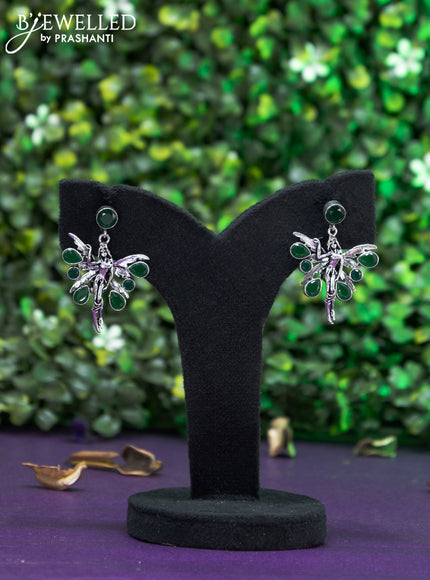 Oxidised earring butterfly design with emerald stones