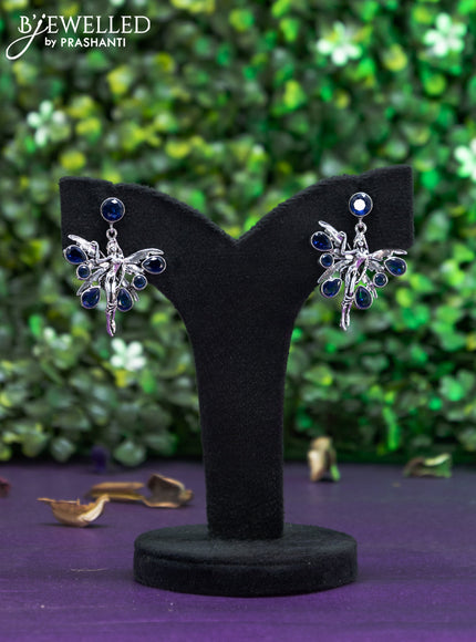 Oxidised earring butterfly design with sapphire stones