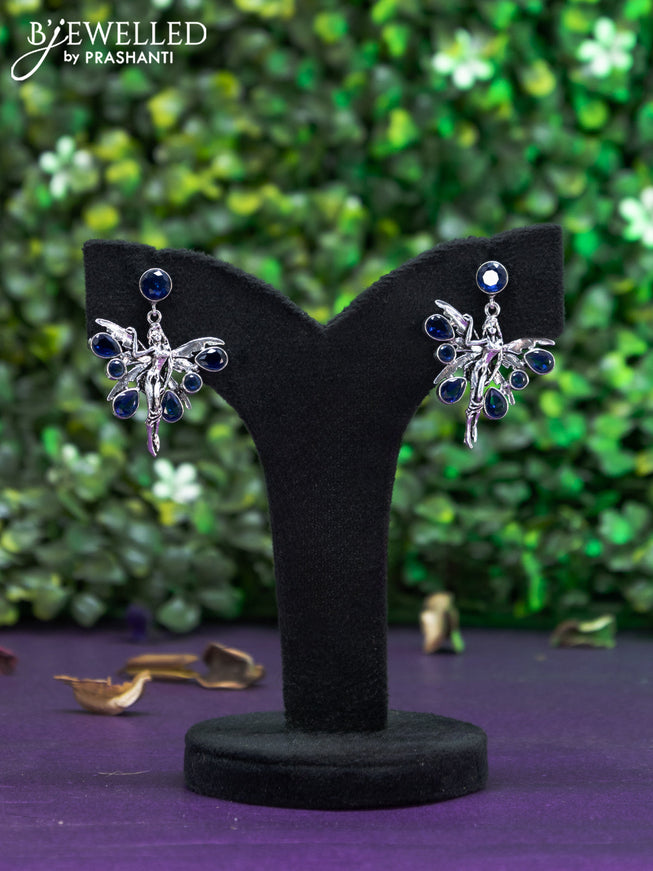 Oxidised earring butterfly design with sapphire stones