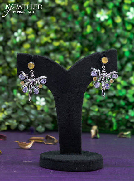 Oxidised earring butterfly design with yellow and cz stones