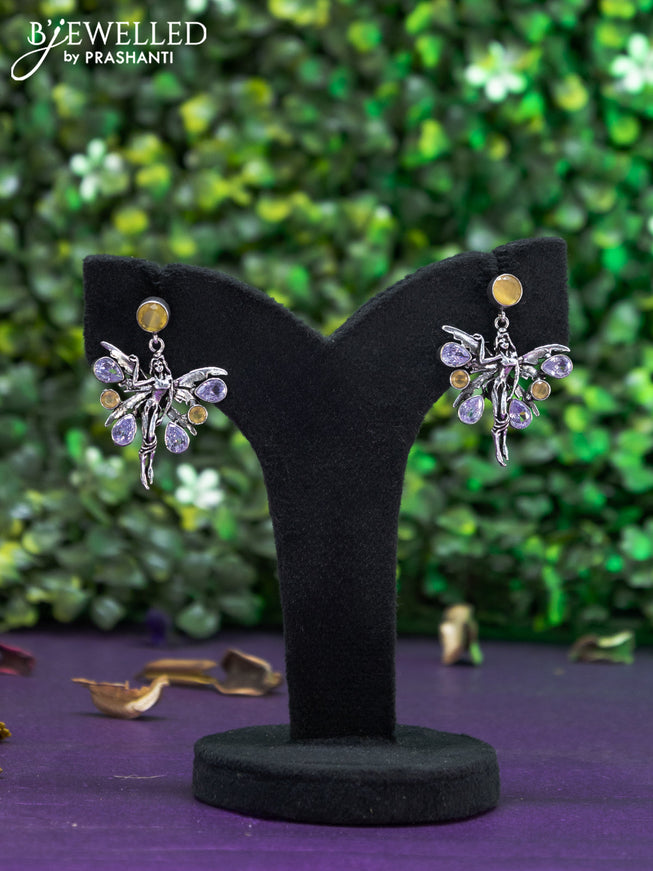 Oxidised earring butterfly design with yellow and cz stones