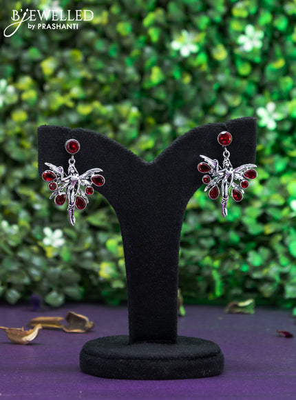 Oxidised earring butterfly design with maroon stones