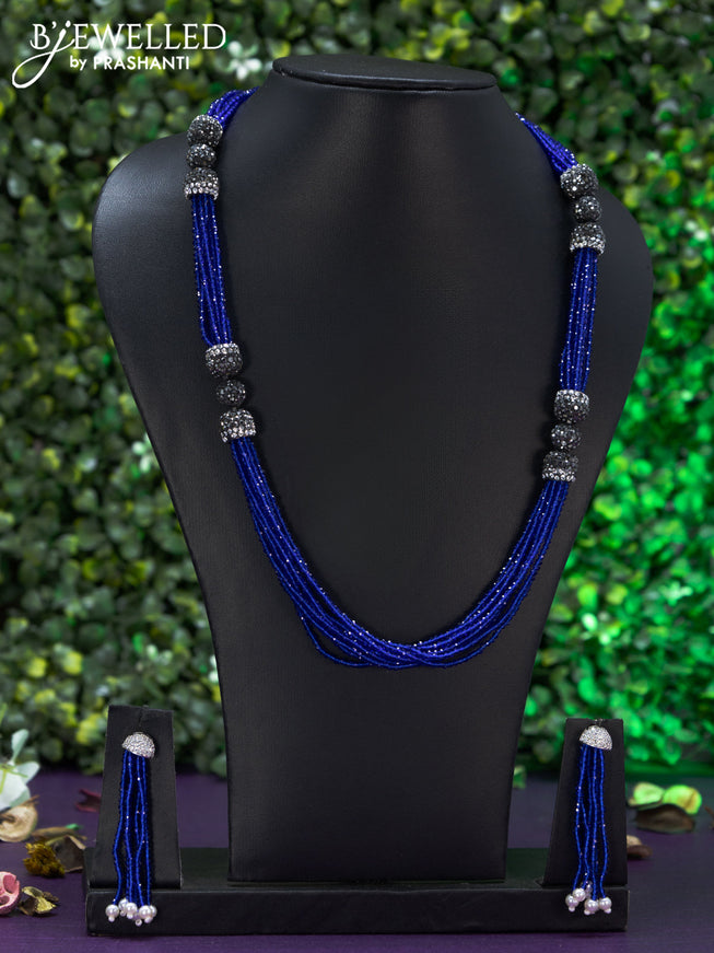 Jaipur crystal beaded blue necklace with stones pendant