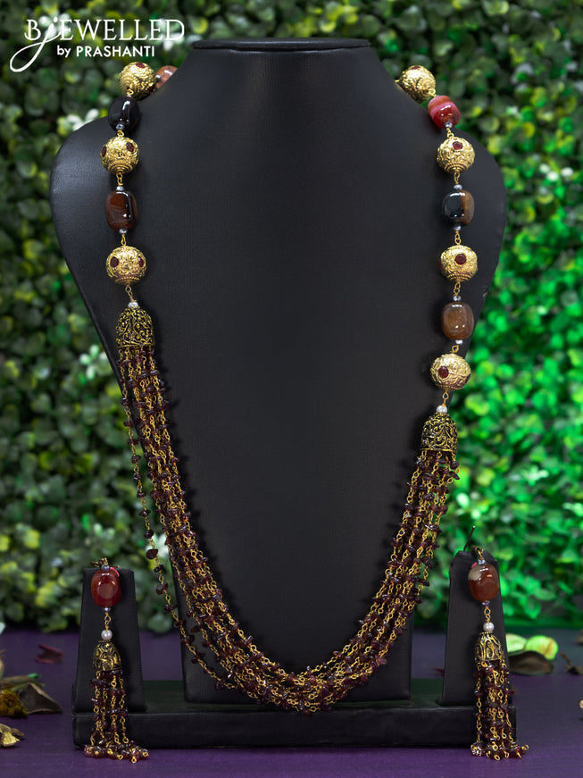 Jaipur beaded maroon necklace with kemp stones pendant