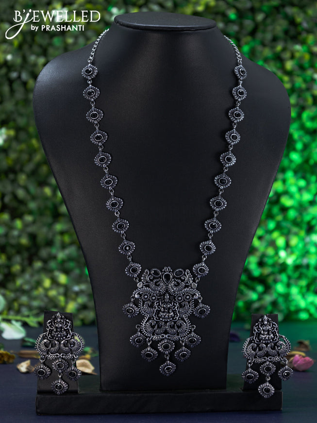 Oxidised necklace lakshmi design with black stones and hangings