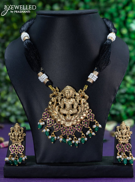 Black thread necklace kemp stones with lakshmi pendant and beads hangings