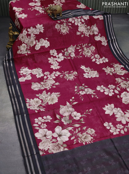 Maheshwari silk cotton saree maroon and black with allover floral prints and thread & zari woven border