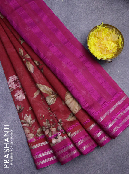 Maheshwari silk cotton saree red and pink with allover floral prints and thread & zari woven border