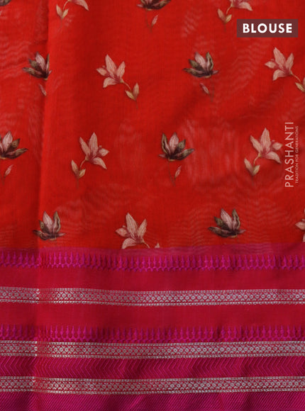 Maheshwari silk cotton saree red and pink with allover floral prints and thread & zari woven border