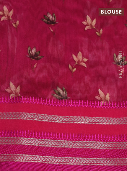 Maheshwari silk cotton saree dark pink with allover floral prints and thread & zari woven border