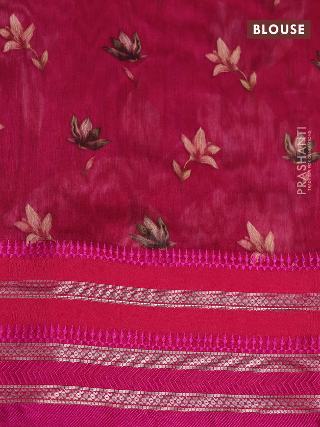 Maheshwari silk cotton saree dark pink with allover floral prints and thread & zari woven border